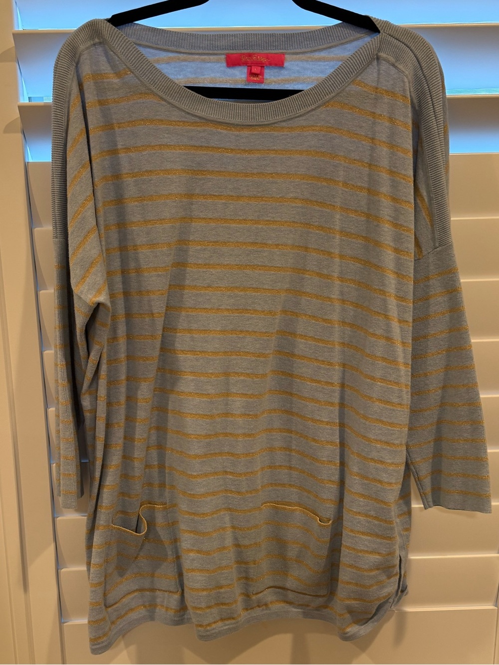 Light Blue and Gold Striped Long Sleeve Top